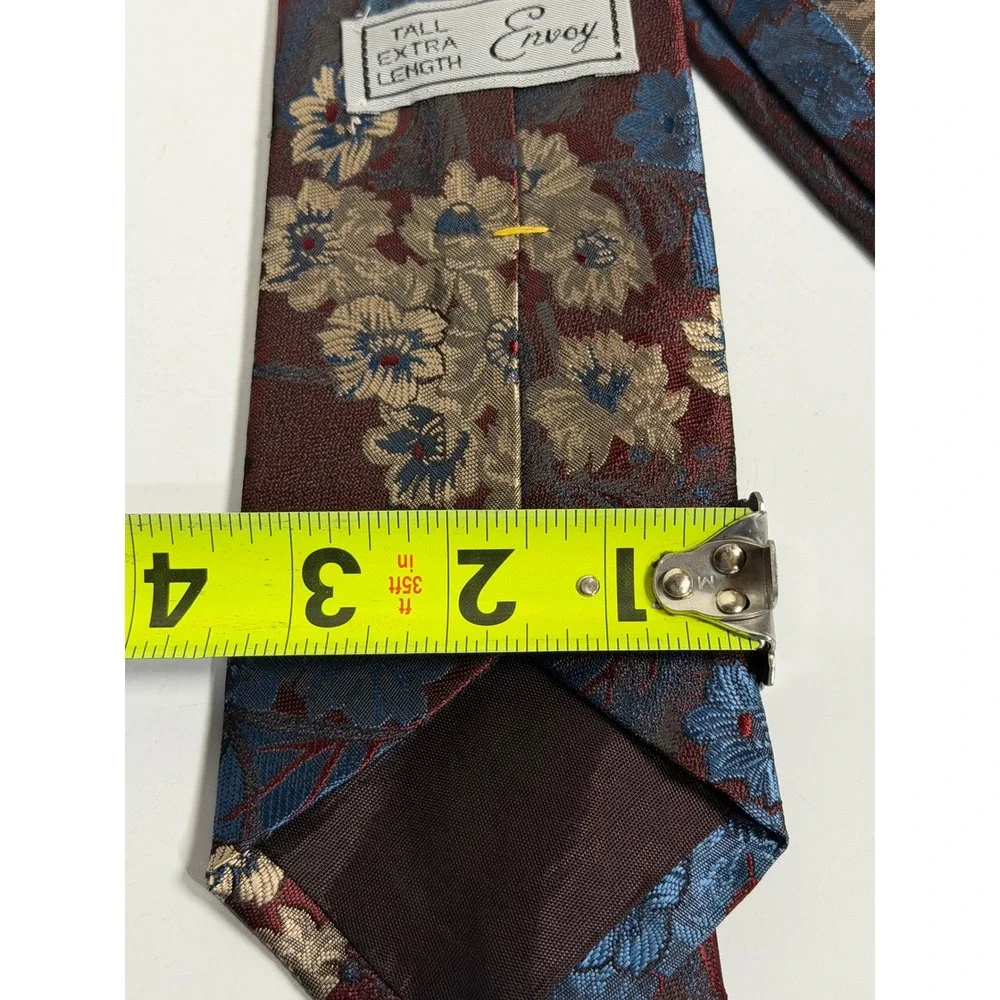 VTG Envoy Necktie Burgundy Floral Jacquard Tall Extra Length Silk Blend Mens